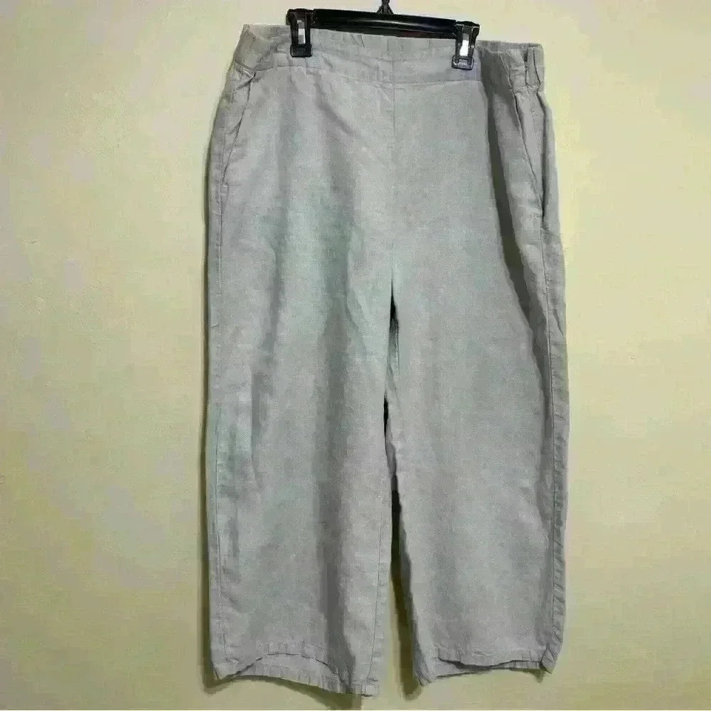 J. Jill Pants Womens L Petite Beige Love Linen Capri Straight Leg Pockets Boho - Picture 2 of 11